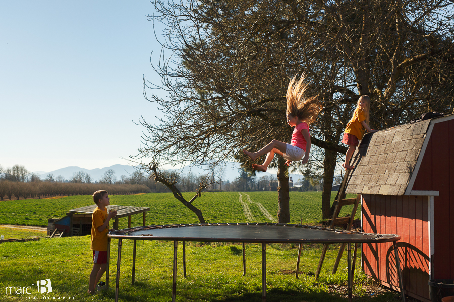 Sunlight and trampline - Corvallis children's photography