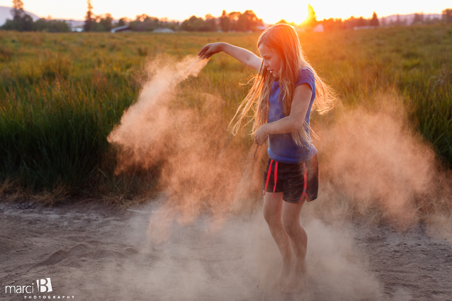 Children's photography - Corvallis - farm - dust - sunset