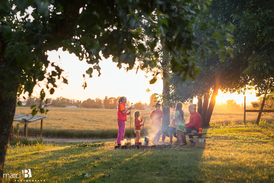 Family photography - summer photos - fire - roasting marshmellows