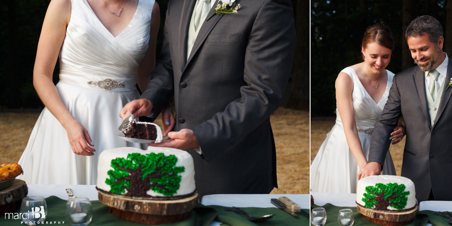 Wedding pictures - Corvallis - Bellfountain Park - cake cutting