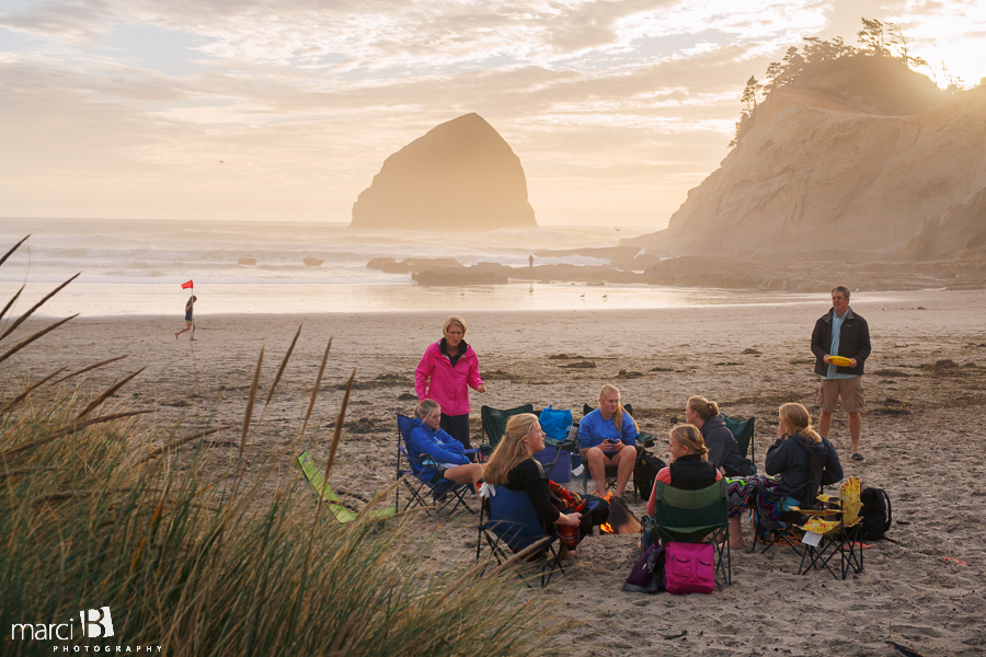 Family at the beach - fire on the beach - sunset - Cape Kiwanda - Oregon Coast