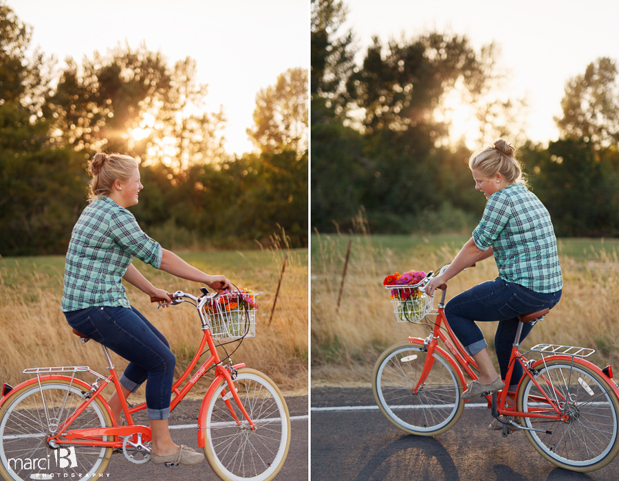 Senior photos - Corvallis photographer - summer - bike and flowerbasket