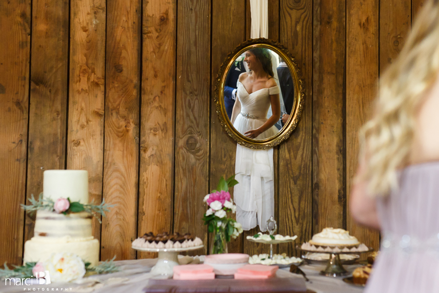 wedding details - bride's reflection in mirror