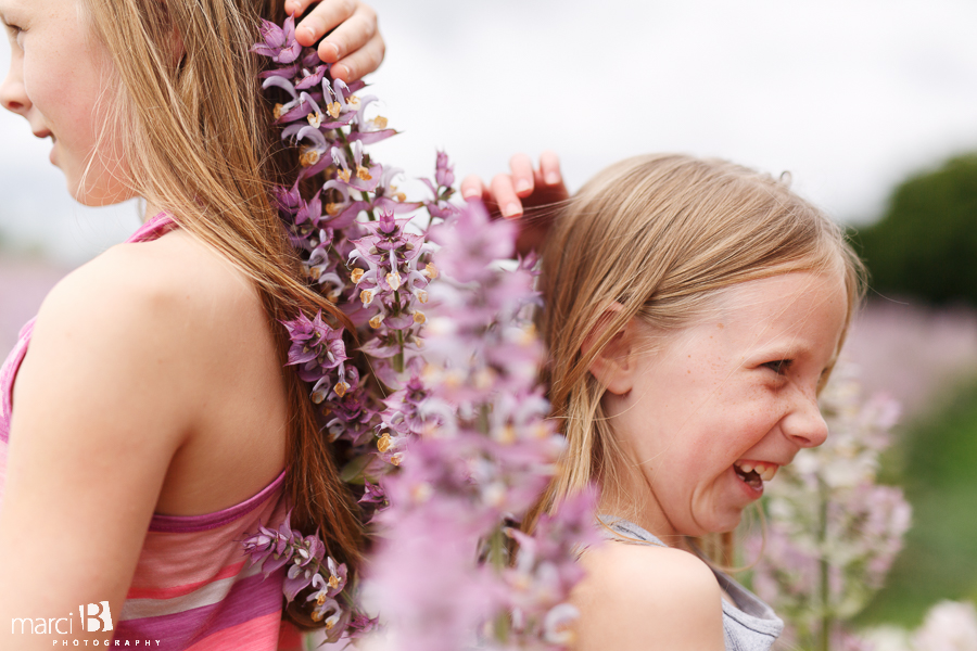 Kids in sage - Children in field of flowers