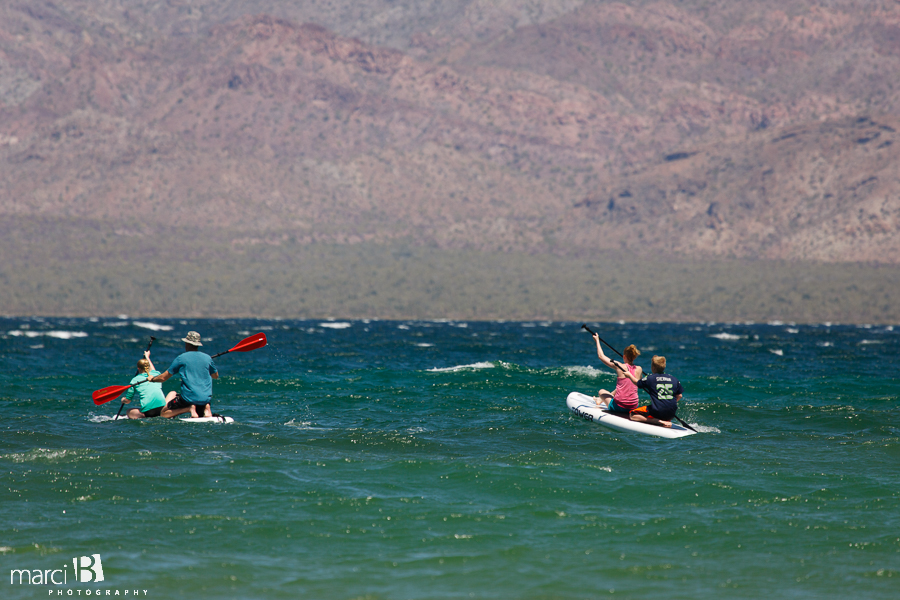 Tower paddleboards - kids on paddleboard - Bahia Concepcion - camping in Mexico