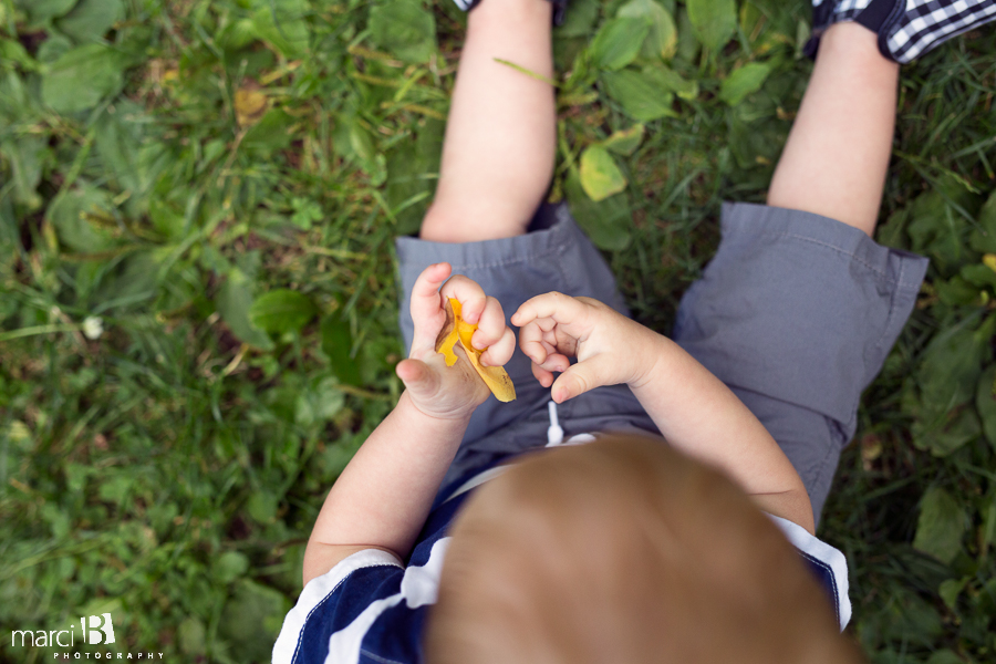 toddler photography - toddler hands with a leaf