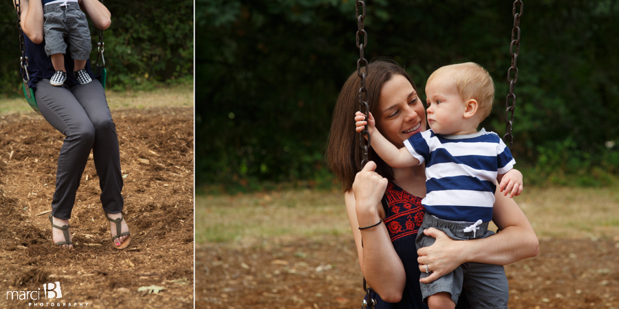Mom and son on swing - mother son pictures - Avery Park