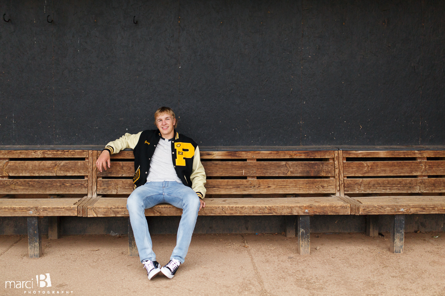 PHS baseball senior photos - dugout 