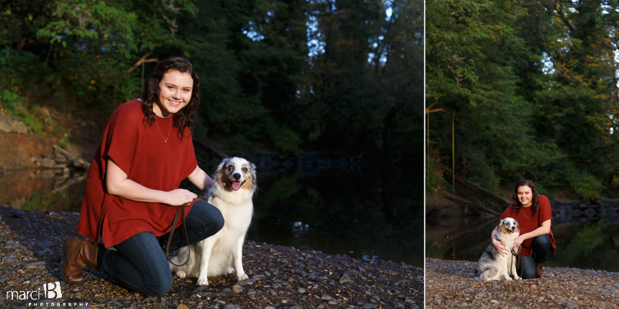 Corvallis senior photographer - Senior photos - headshot - fall colors - girl and her dog