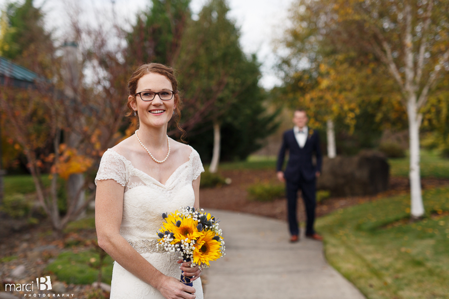 bridal pictures - bride with bouquet - Corvallis wedding photographer