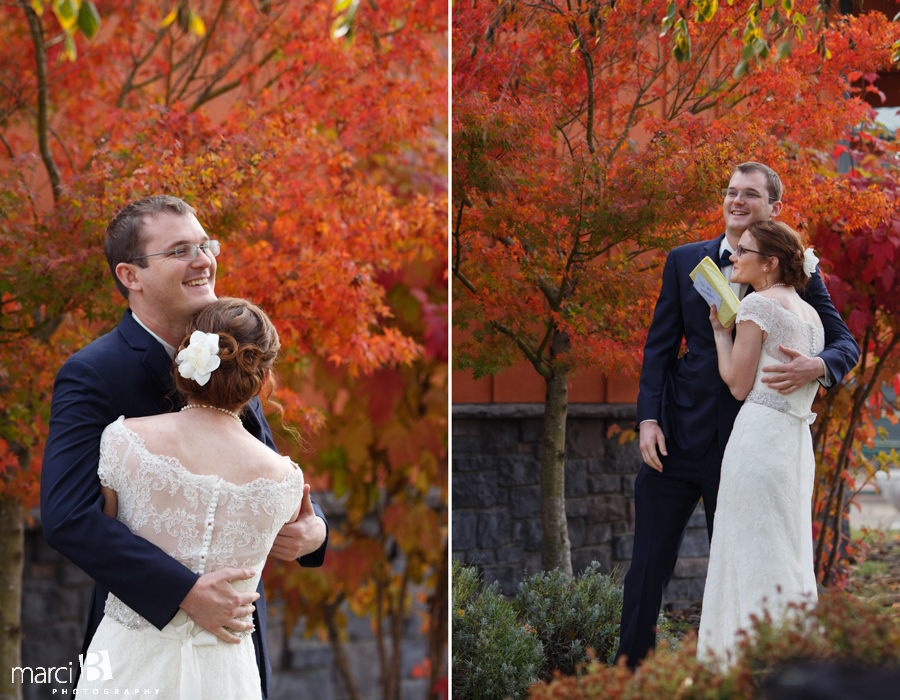 Corvallis wedding photography - first look photos - first reveal - fall colors