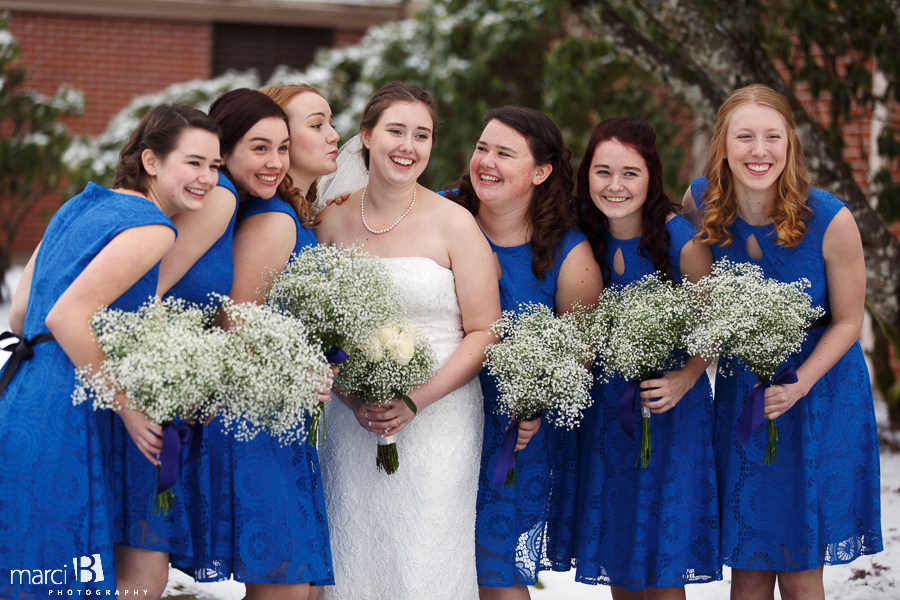 bridal party in snow