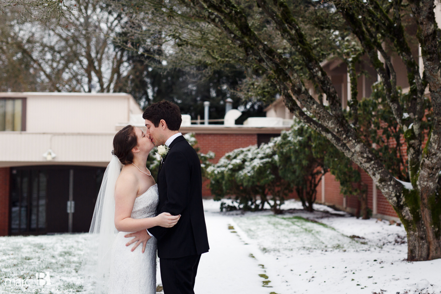first look - groom sees bride for first time - portraits in sanctuary - bride and groom photos - winter wedding