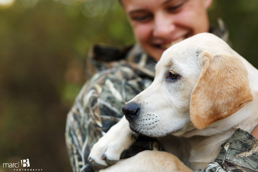 puppy in senior photos