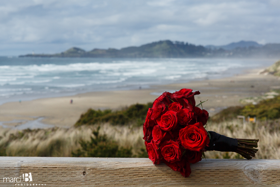 Newport wedding photography - Oregon wedding photographer - beach wedding - bouquet at the beach