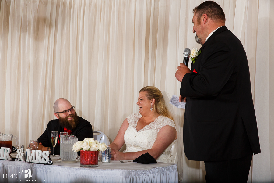 Newport wedding photography - Oregon wedding photographer - beach wedding - bride and groom portraits - reception details - toasts