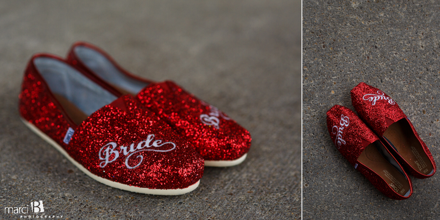 Newport wedding photography - Oregon wedding photographer - beach wedding - bridal shoes - bright red wedding shoes
