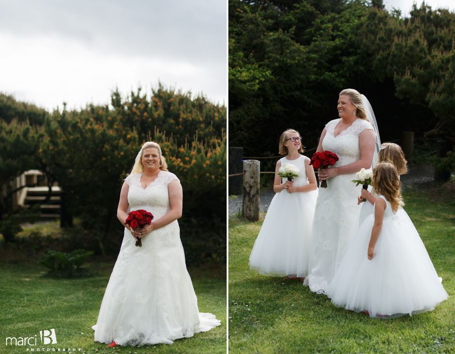 Newport wedding photography - Oregon wedding photographer - beach wedding - bride and flower girls