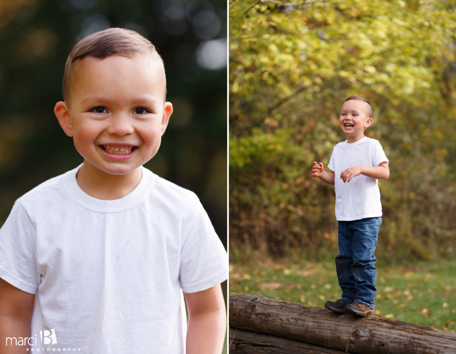 fall family photos - Corvallis photography - family photographer - photos of kids playing in leaves - boys in plaid - headshot