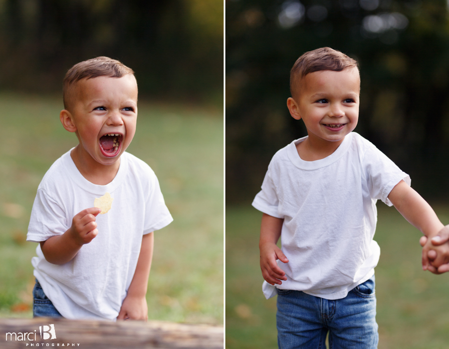 fall family photos - Corvallis photography - family photographer - photos of kids playing in leaves - boys in plaid