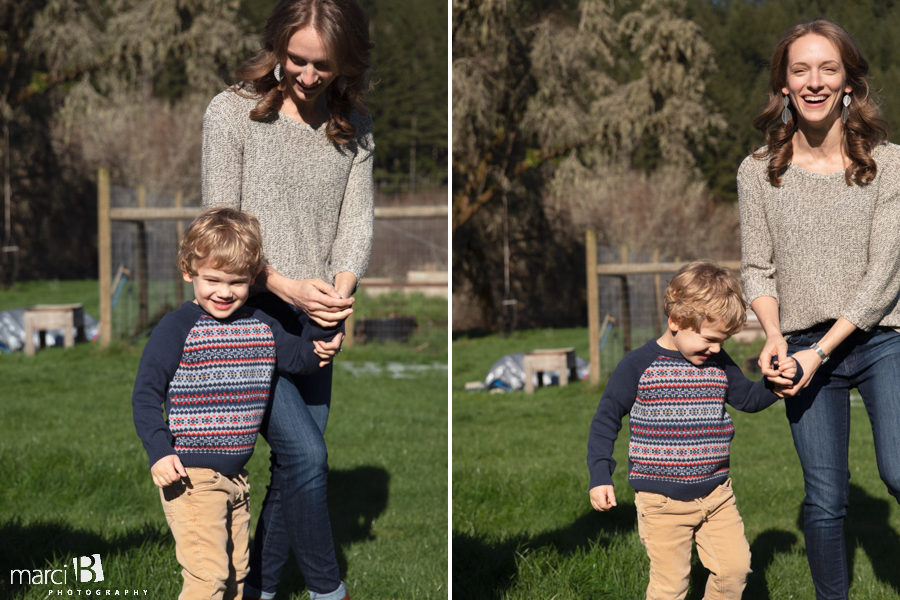 young boy and mother on farm - family photos - oregon photographer