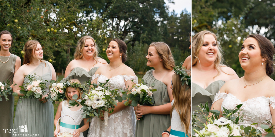 bride and bridal party photos in corvallis wedding