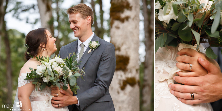 detail photos of bridal bouquet and rings