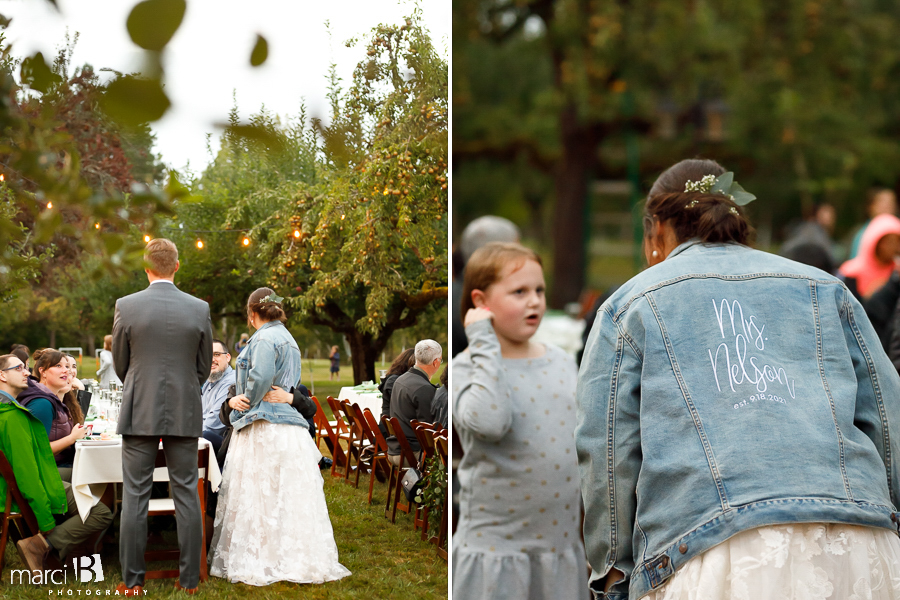 bride and groom mingle with guests during reception