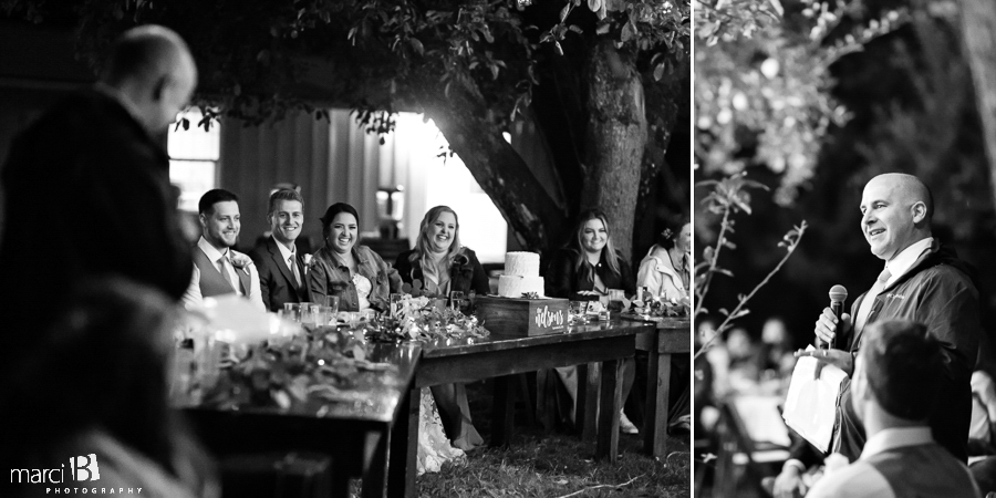 dad giving a toast at wedding